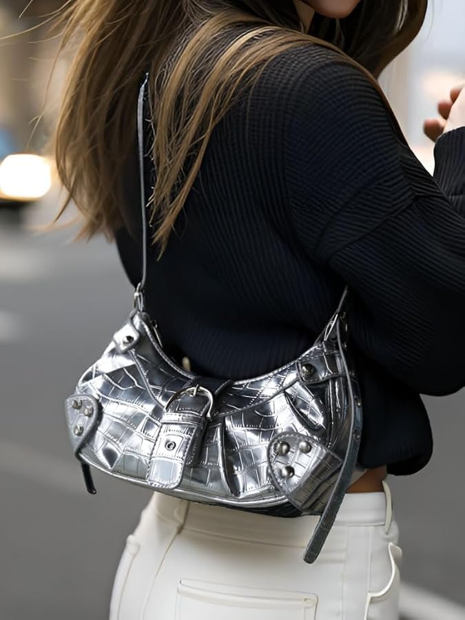 Amazon.com: MadGrandeur Small Silver Purse for Women, Y2k